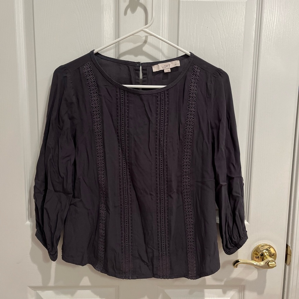 LOFT Grey Pleated Blouse Relaxed Fit